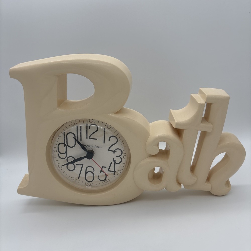Vintage 1980s Burwood Products Bath Wall Clock Retro Cream Color Tested Works